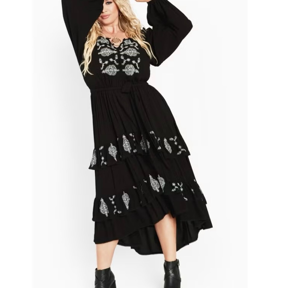 Elegant Black Embroidered Maxi Dress